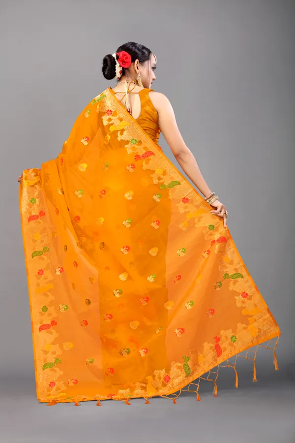ORANGE_WOVEN_WORK_ORGANZA_SAREE